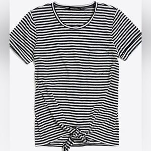 J.Crew Women's Xxs Striped Black and White T-Shirt with Tie in the Front